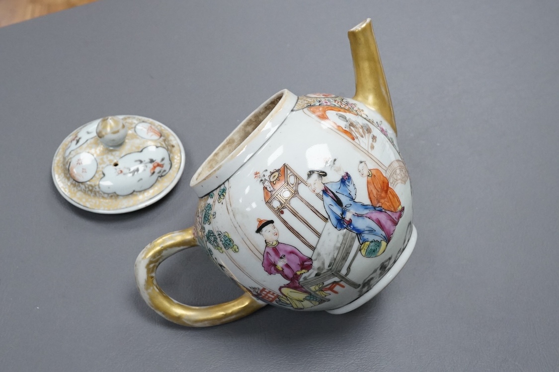 An 18th century Chinese export famille rose ‘mandarin’ teapot, 15cm high